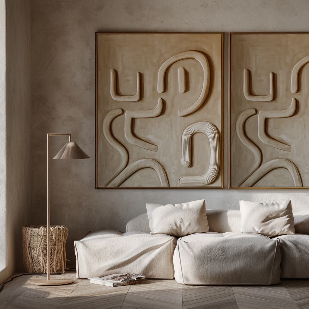 Flowing Rhythms-Wabi-Sabi 3D Textured Abstract Wall Art - Minimalist Curved Shapes Decor Painting