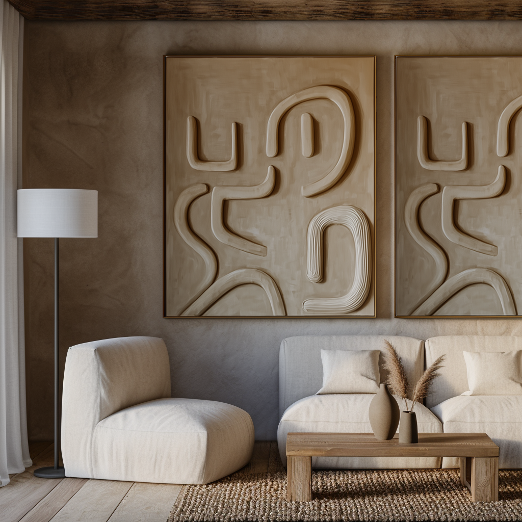 Flowing Rhythms-Wabi-Sabi 3D Textured Abstract Wall Art - Minimalist Curved Shapes Decor Painting