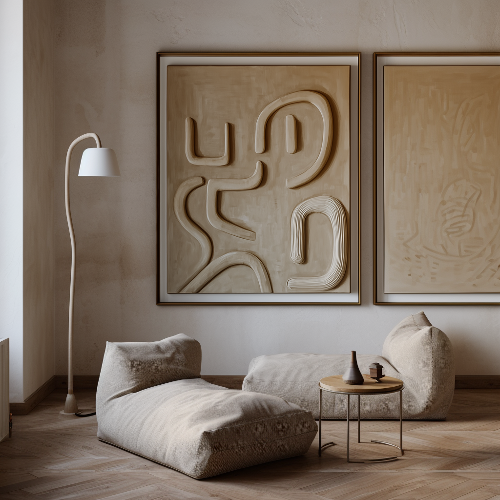 Flowing Rhythms-Wabi-Sabi 3D Textured Abstract Wall Art - Minimalist Curved Shapes Decor Painting