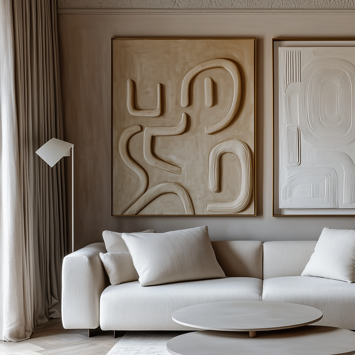 Flowing Rhythms-Wabi-Sabi 3D Textured Abstract Wall Art - Minimalist Curved Shapes Decor Painting