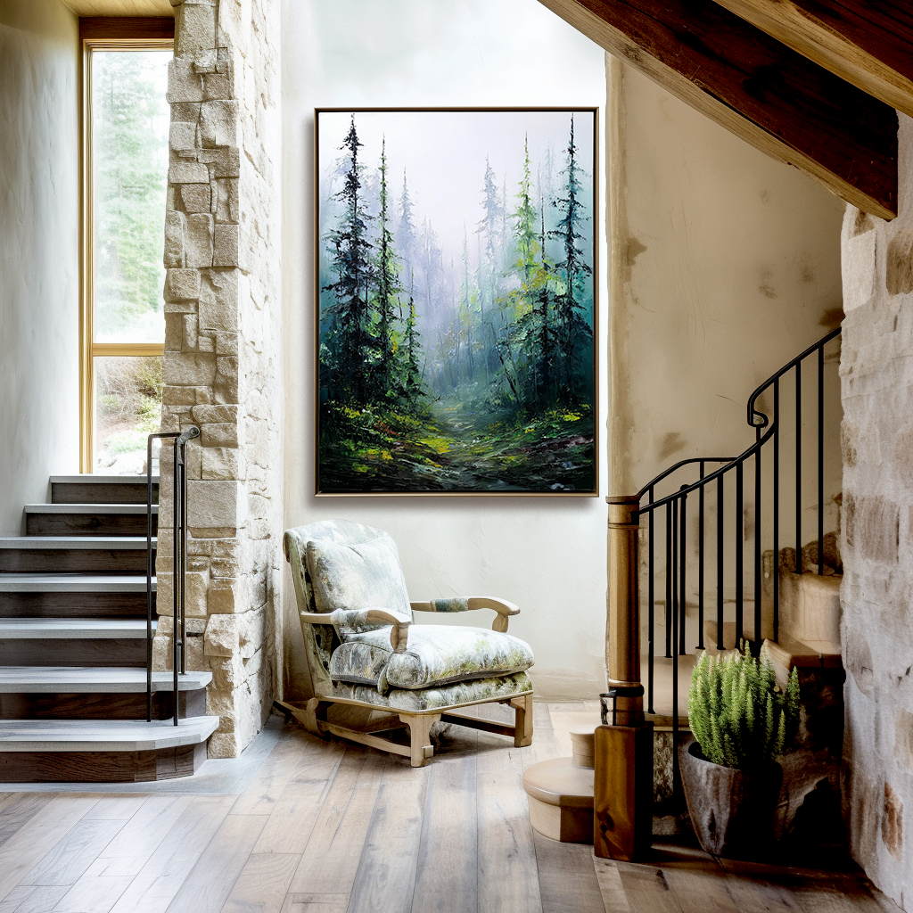 Forest Landscape Oil Painting - Large Nature Wall Art for Living Room