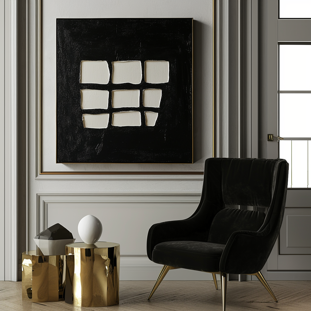Fragmented Vision-Wabi Sabi Art Abstract Wall Decor: Minimalist Black and White Geometric Painting for Home & Office