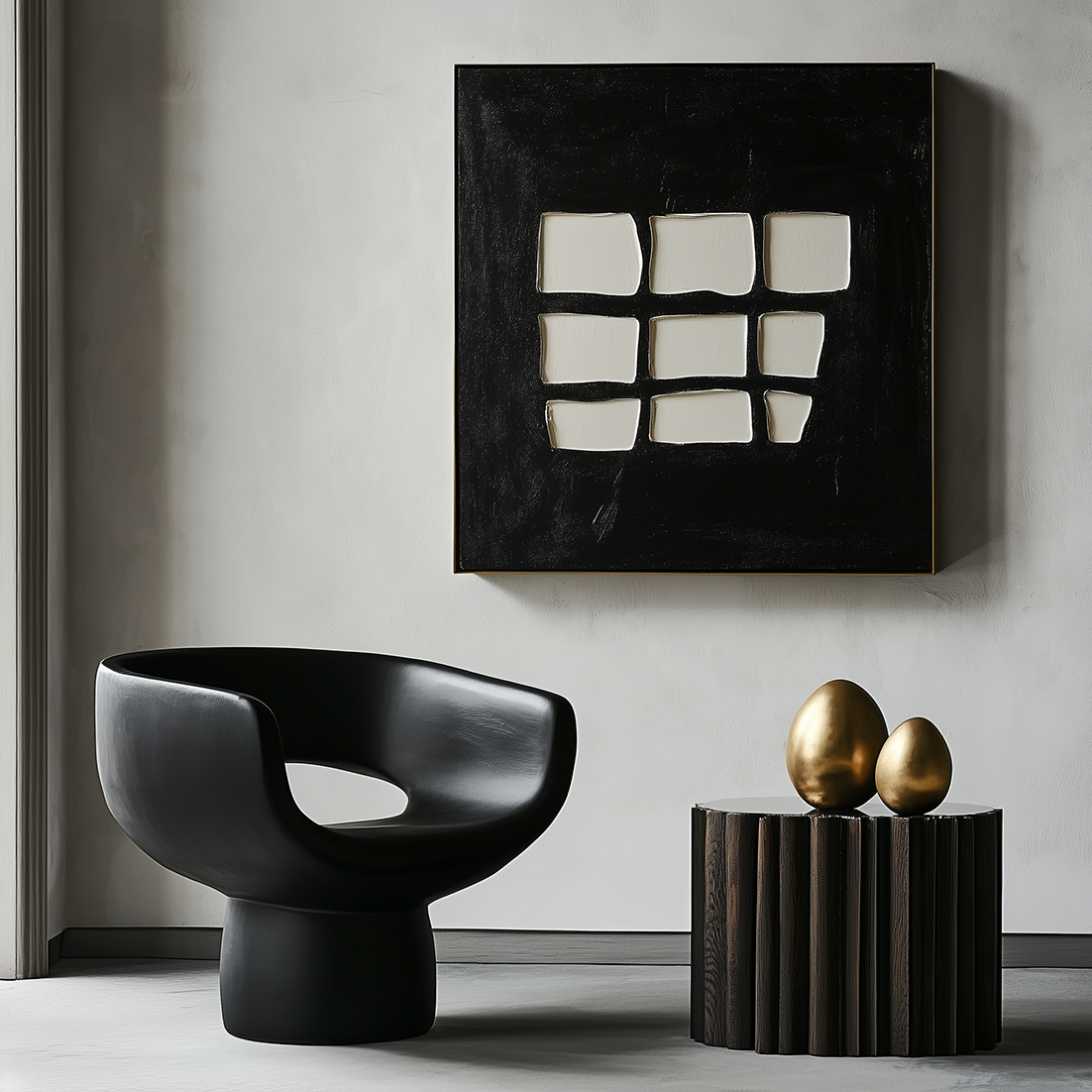 Fragmented Vision-Wabi Sabi Art Abstract Wall Decor: Minimalist Black and White Geometric Painting for Home & Office