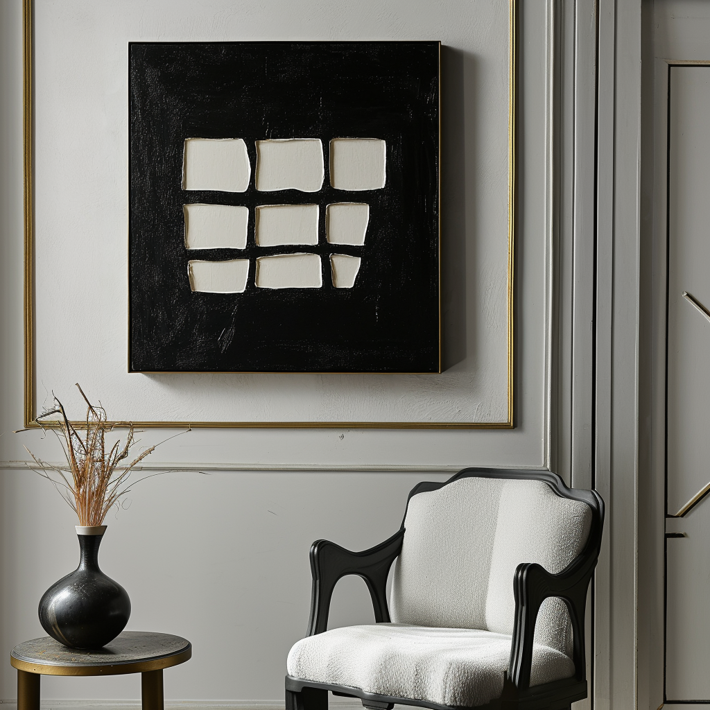 Fragmented Vision-Wabi Sabi Art Abstract Wall Decor: Minimalist Black and White Geometric Painting for Home & Office
