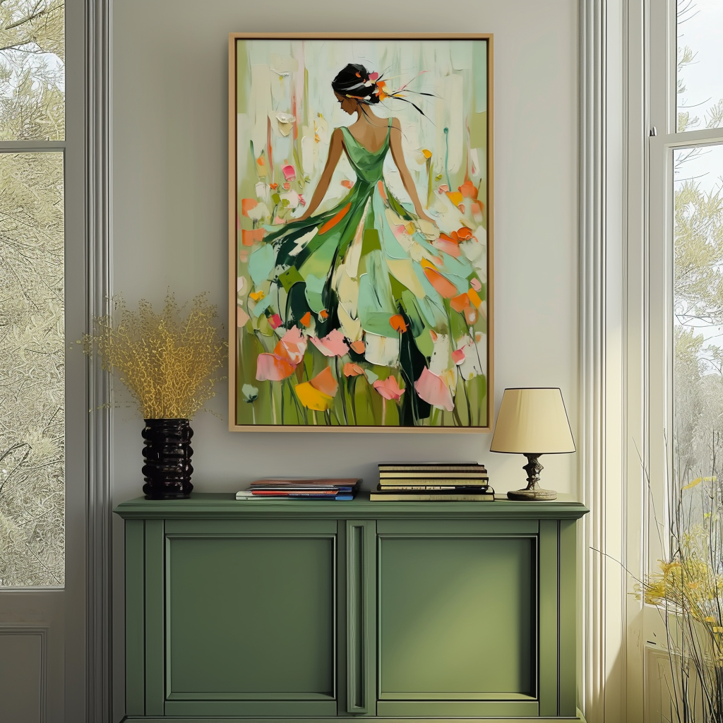 Garden Waltz-Romantic Figurative Oil Painting on Canvas | Textured Wall Art for Living Room