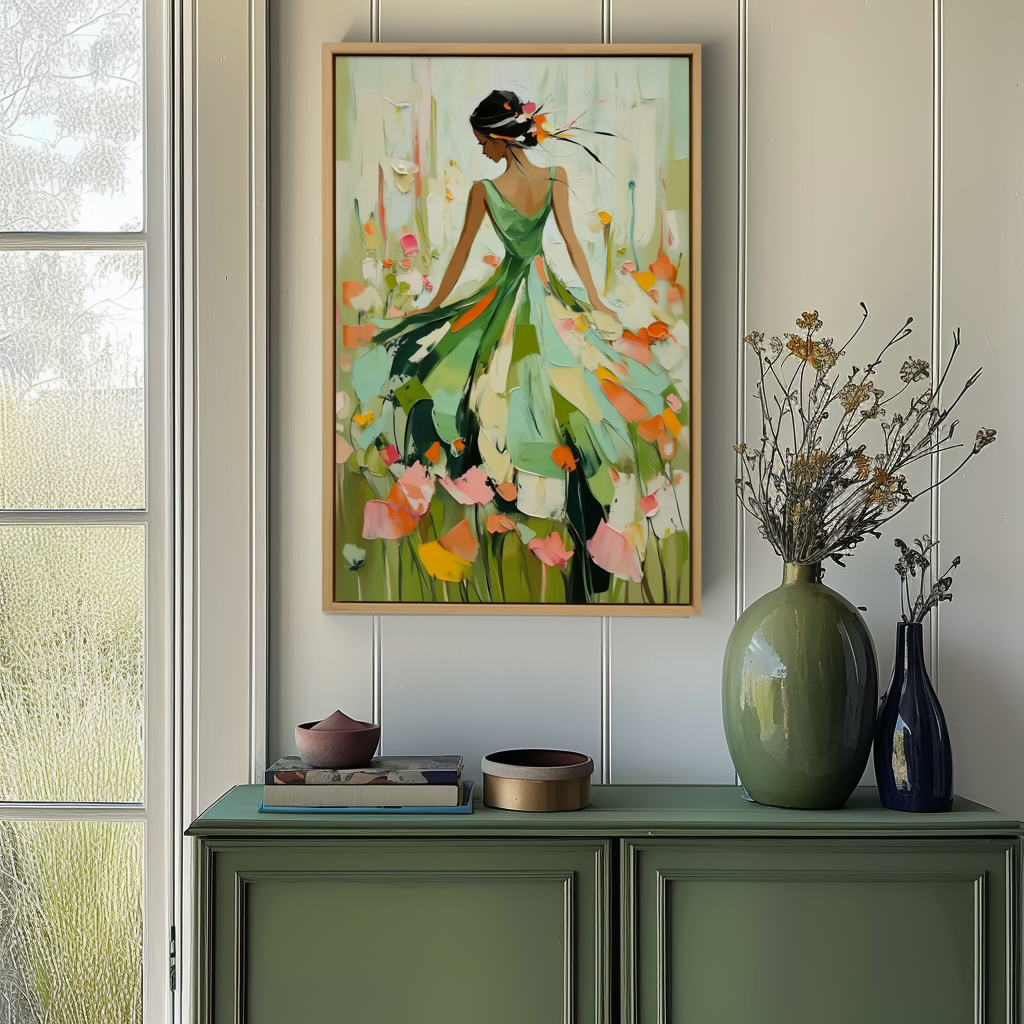 Garden Waltz-Romantic Figurative Oil Painting on Canvas | Textured Wall Art for Living Room