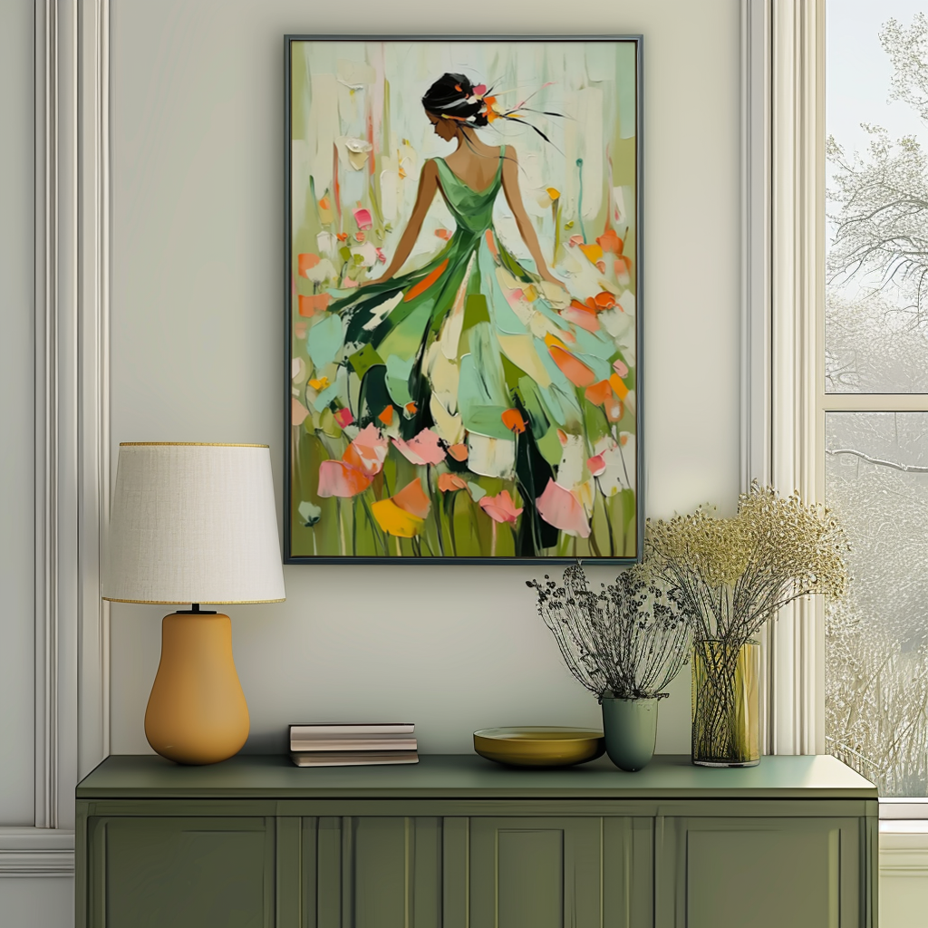 Garden Waltz-Romantic Figurative Oil Painting on Canvas | Textured Wall Art for Living Room