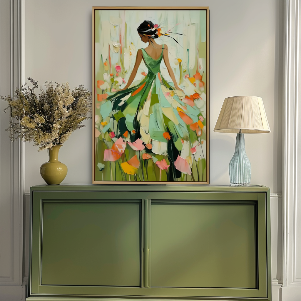 Garden Waltz-Romantic Figurative Oil Painting on Canvas | Textured Wall Art for Living Room