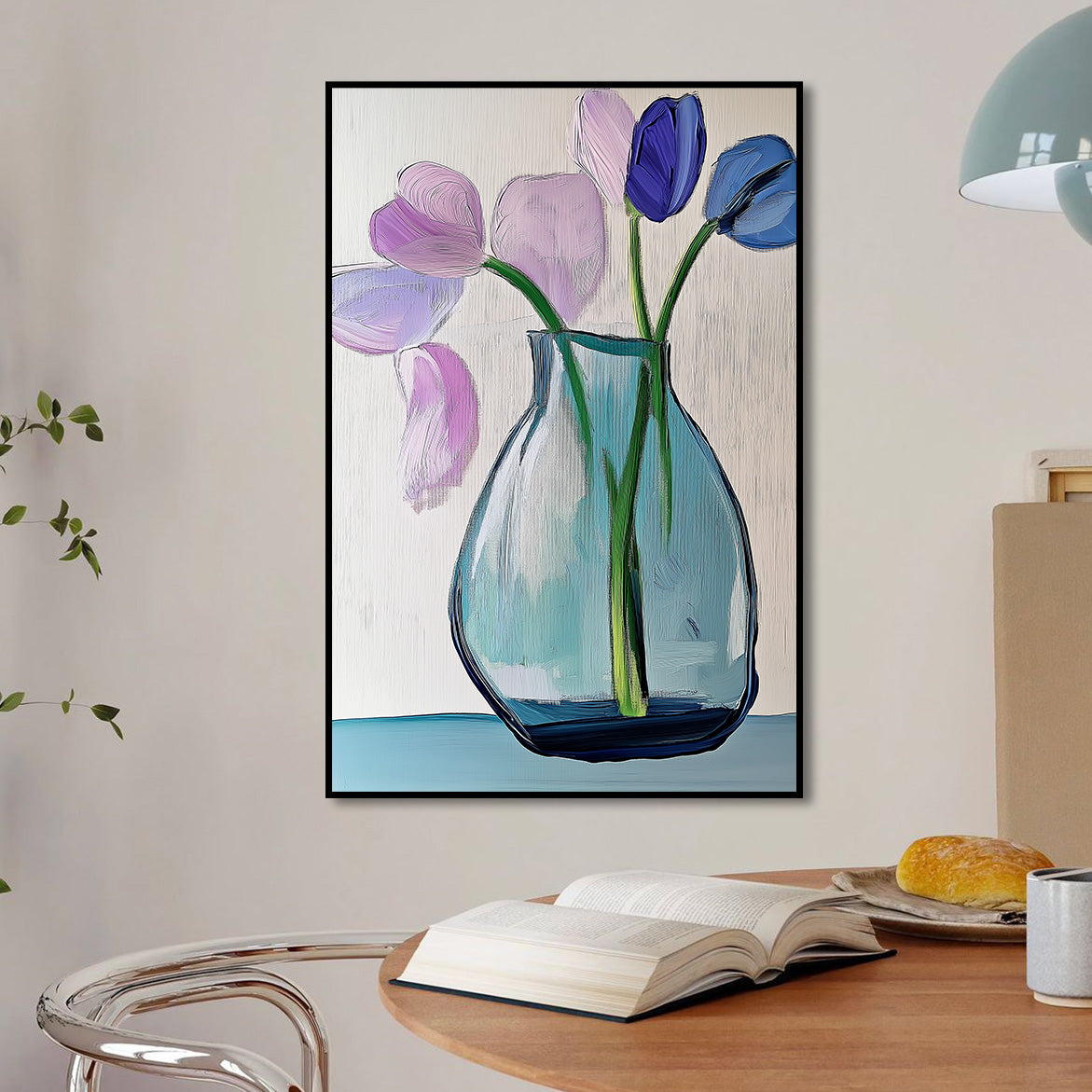 Gathered Whispers - Modern Abstract Flower Vase Painting Vertical Textured Floral Wall Art