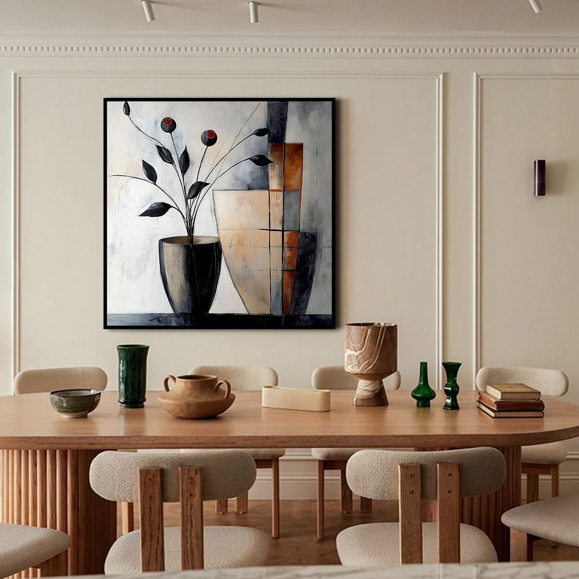 Geometric Bloom - Abstract Floral Vase Painting Modern Geometric Square Wall Art