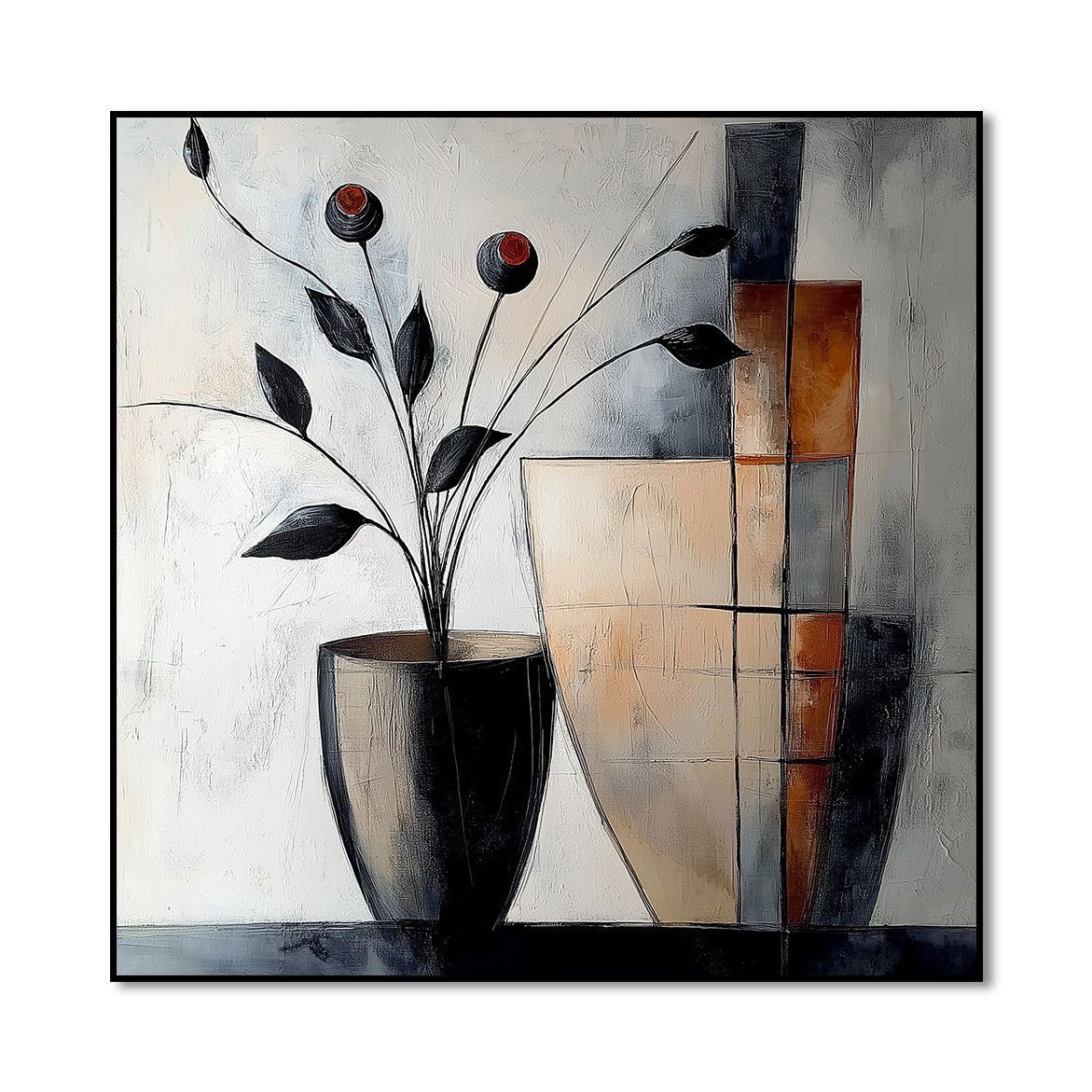 Geometric Bloom - Abstract Floral Vase Painting Modern Geometric Square Wall Art