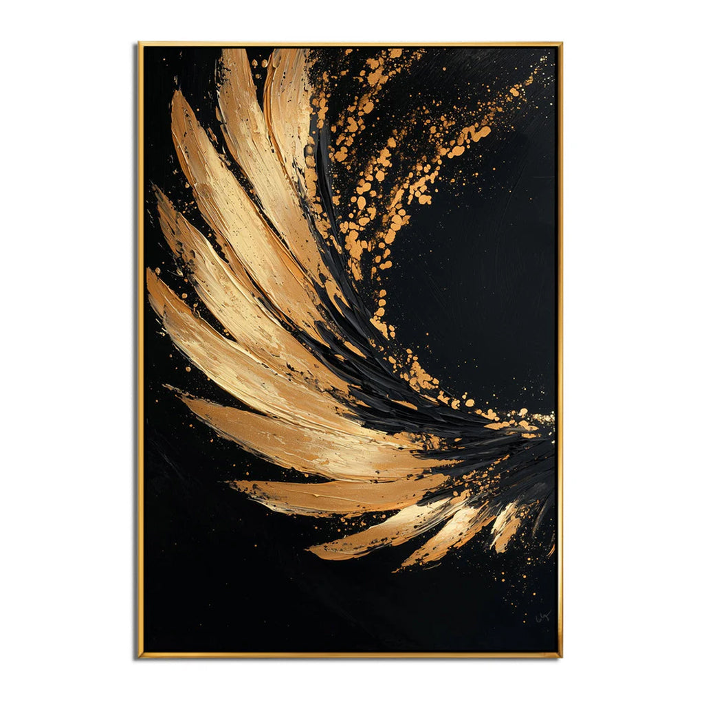 Impasto Style Black Gold Abstract Wall Art - Stylish Accent for Contemporary Homes