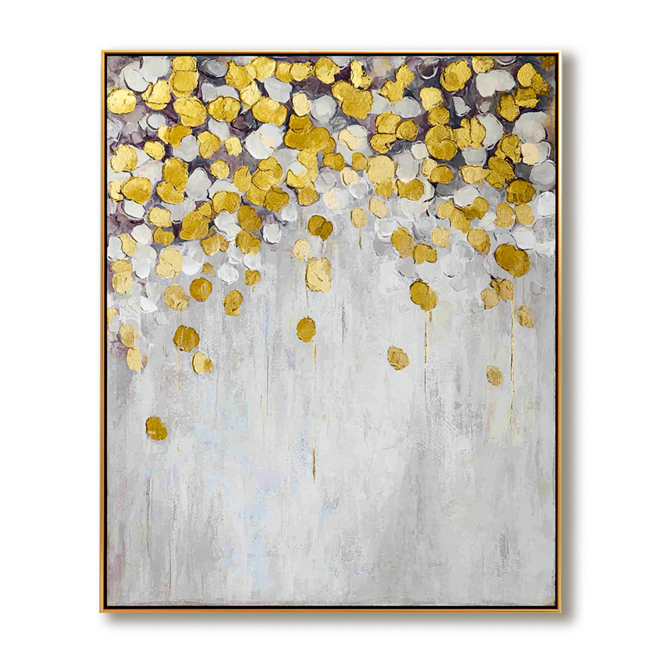 Golden Blossoms - Abstract Gold Leaf Oil Painting, Modern Textured Canvas Wall Art