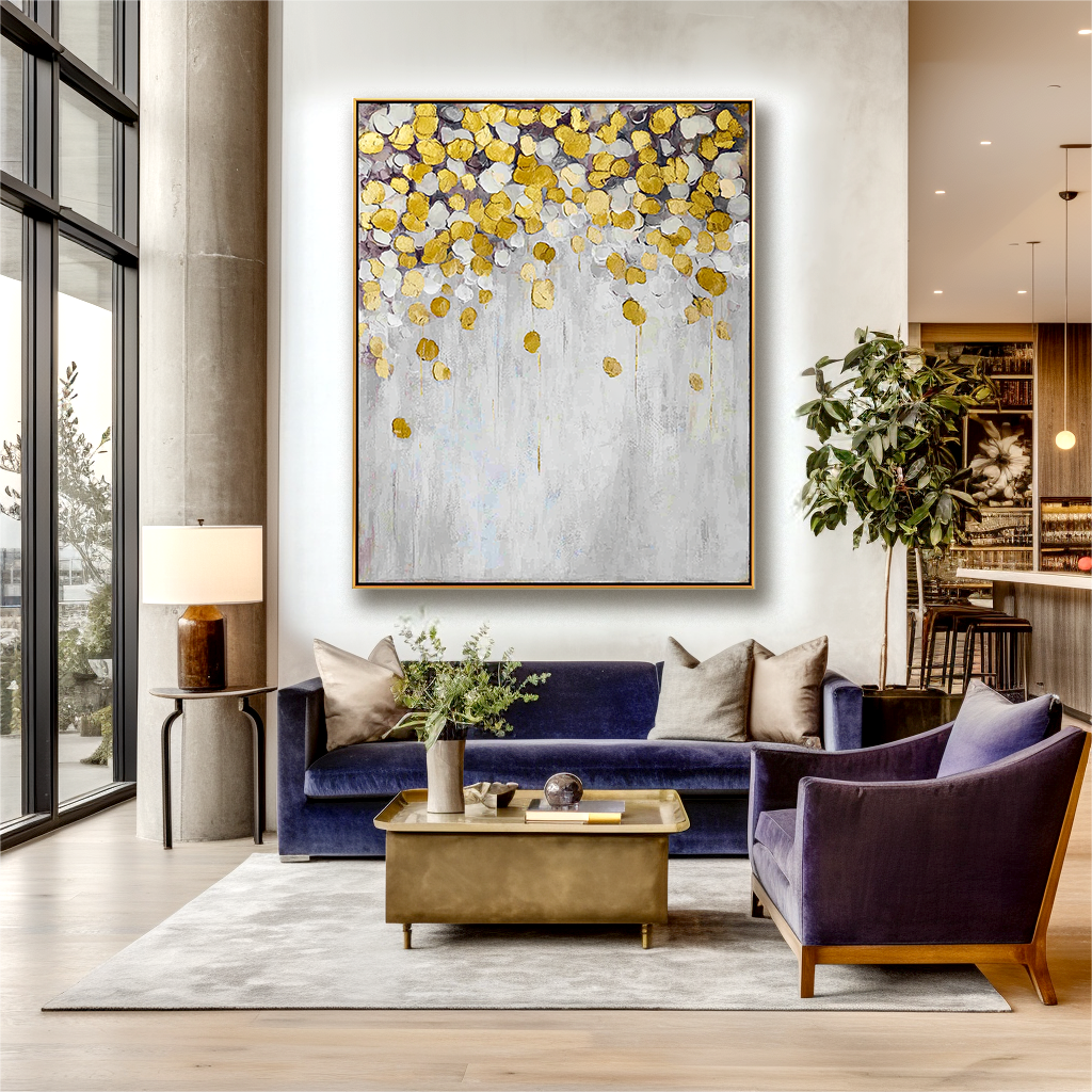 Golden Blossoms - Abstract Gold Leaf Oil Painting, Modern Textured Canvas Wall Art