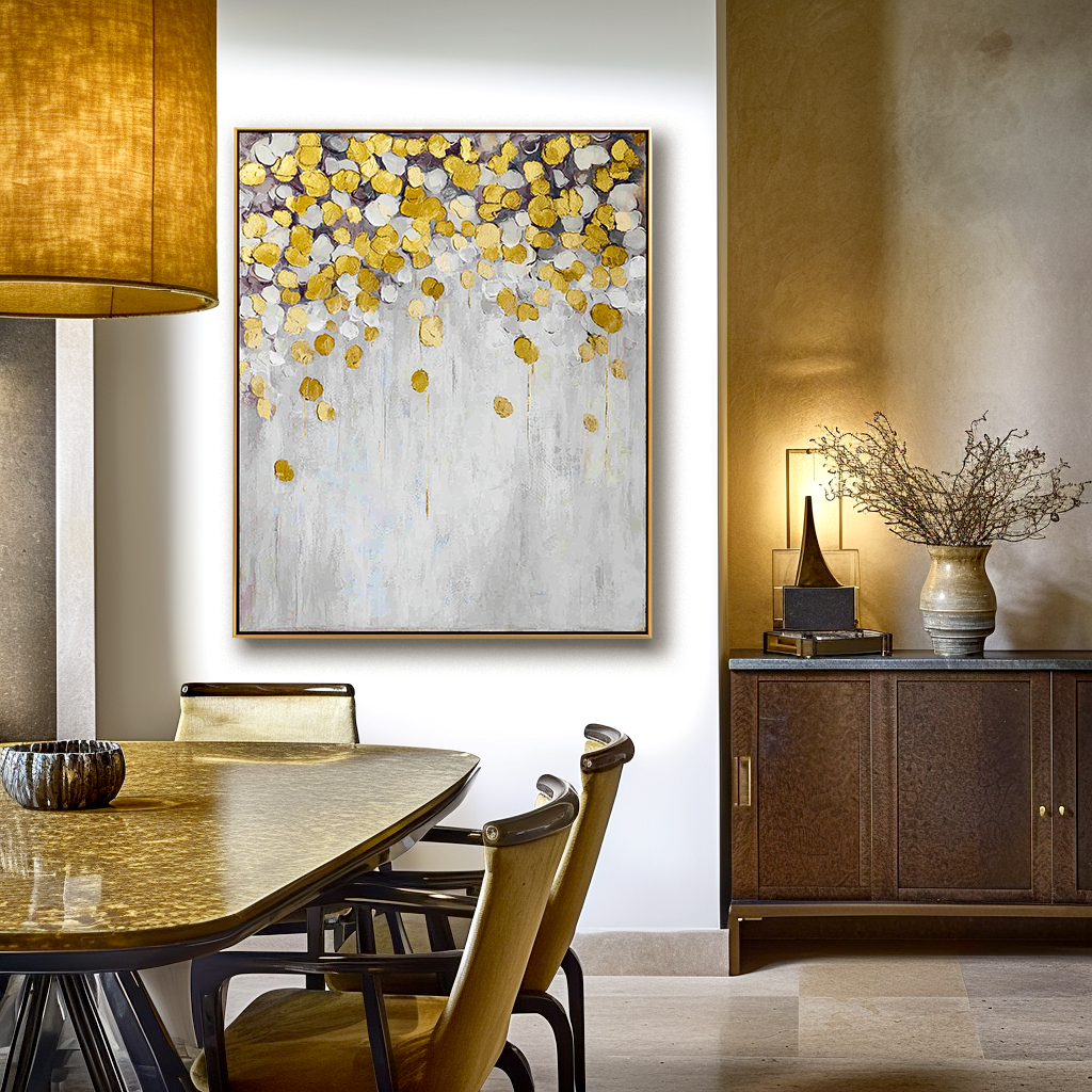 Golden Blossoms - Abstract Gold Leaf Oil Painting, Modern Textured Canvas Wall Art