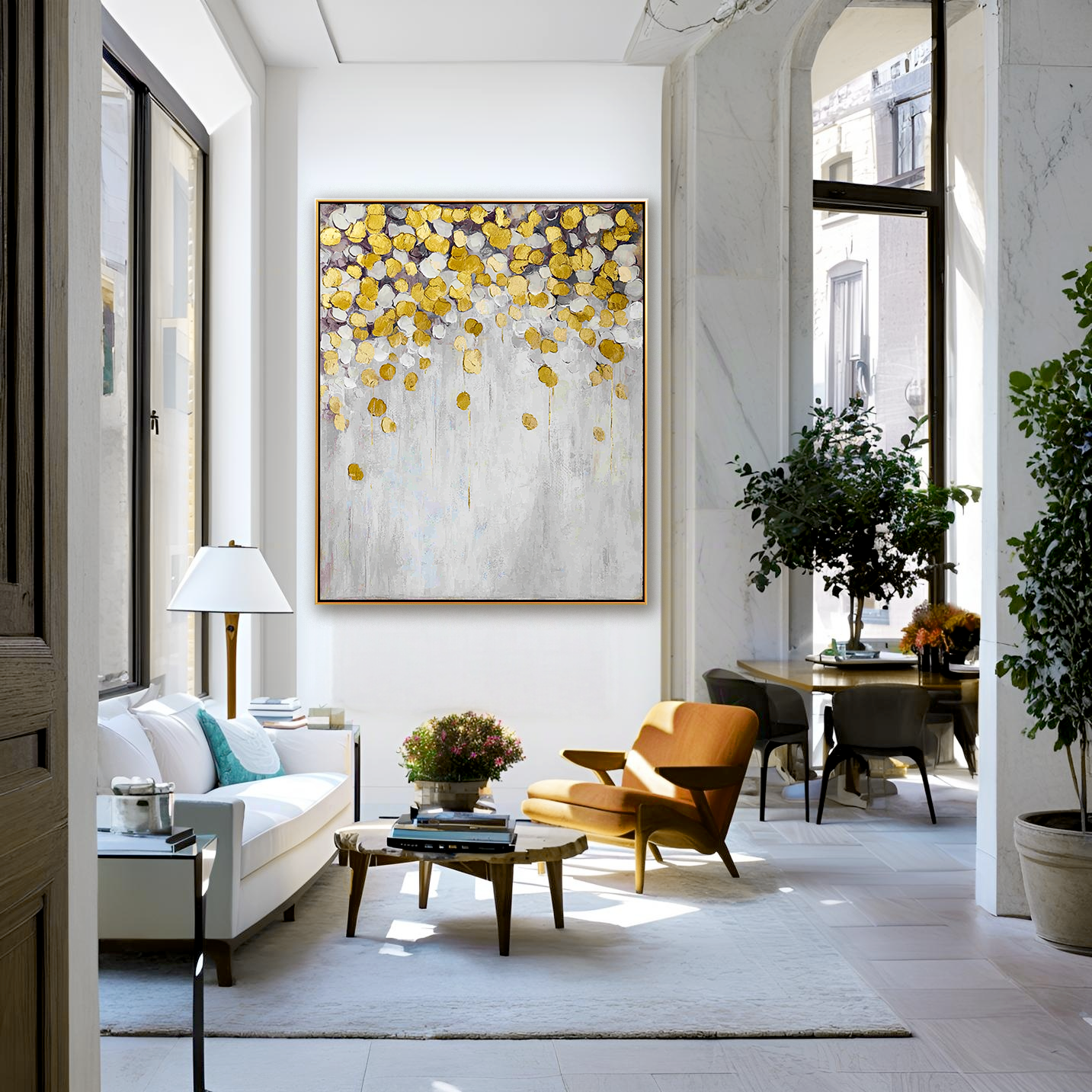 Golden Blossoms - Abstract Gold Leaf Oil Painting, Modern Textured Canvas Wall Art