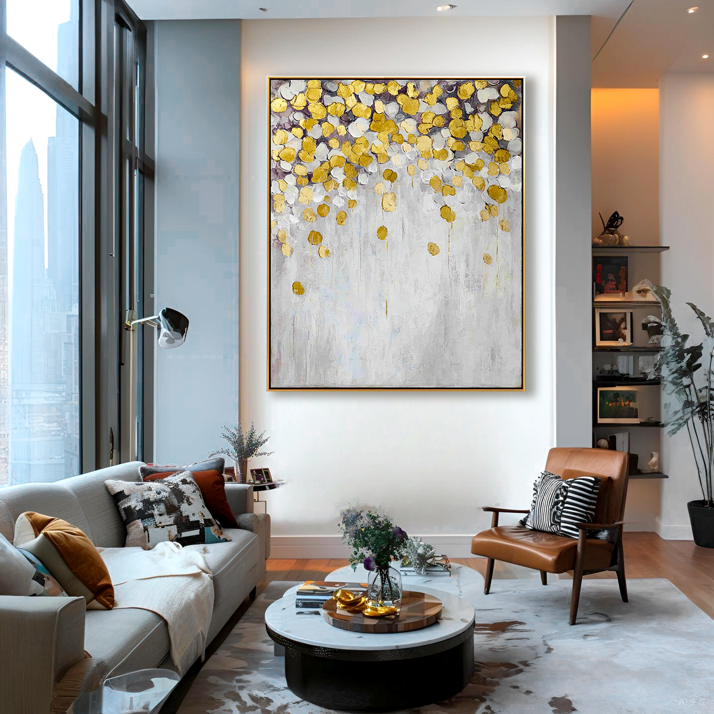 Golden Blossoms - Abstract Gold Leaf Oil Painting, Modern Textured Canvas Wall Art