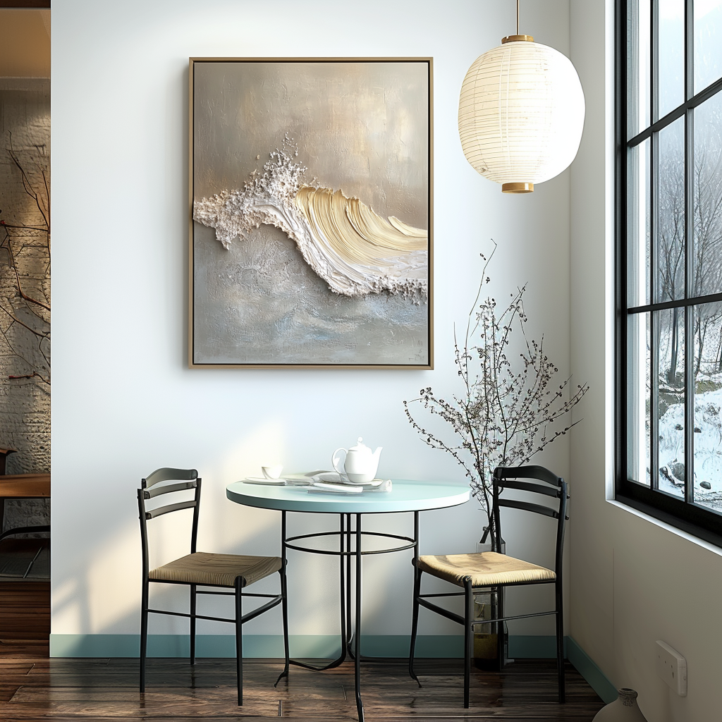 Golden Break – Sculptural Wave Textured Wall Art 3D Textured Abstract Wave Art