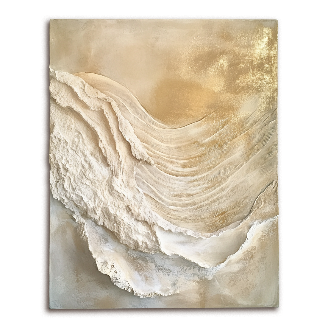 Golden Drift – Textured Abstract Canvas Art Neutral Organic Wave Wall Decor Vertical