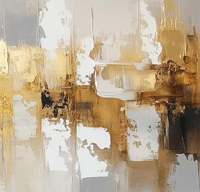 Golden Echo-Golden Abstract Cityscape Oil Painting, Textured Modern Wall Art for Home Decoration