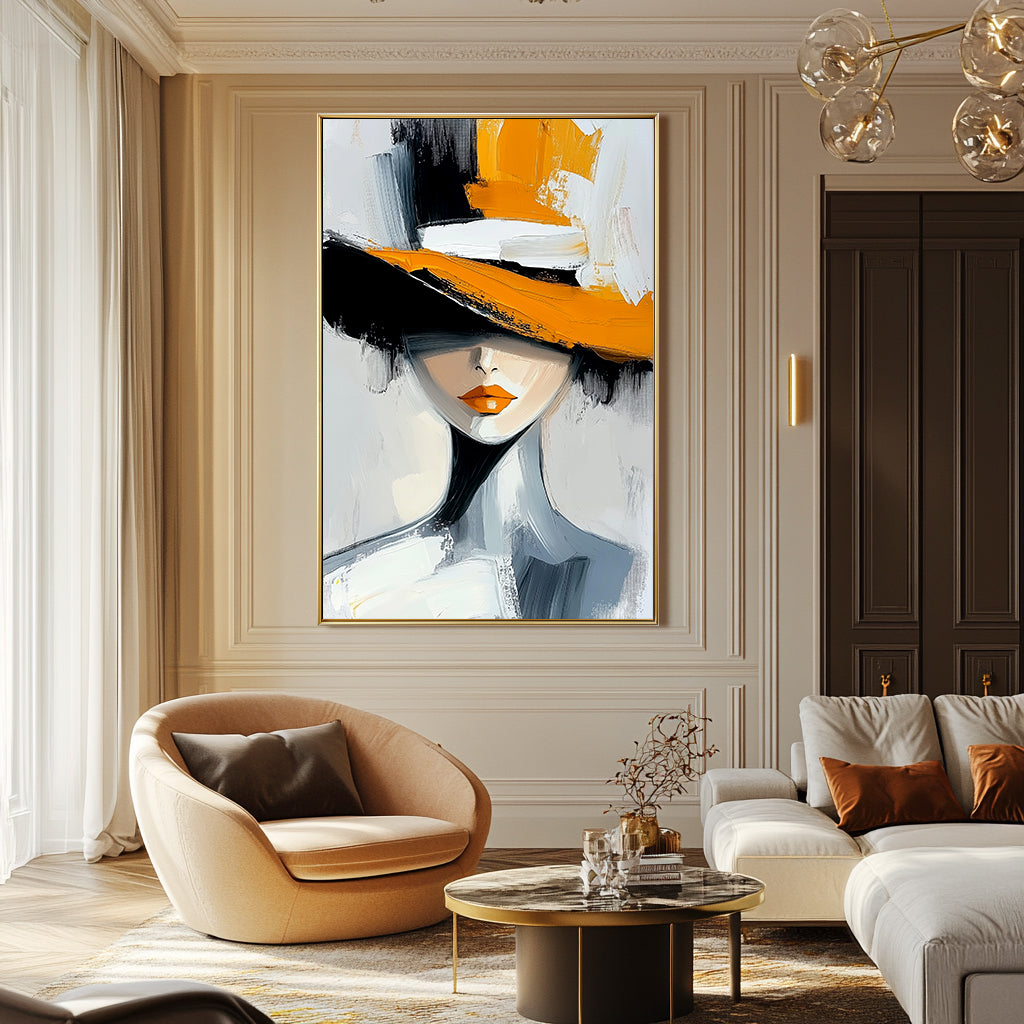 Golden Gaze – Abstract Female Portrait Canvas Painting for Modern Wall Art Decor