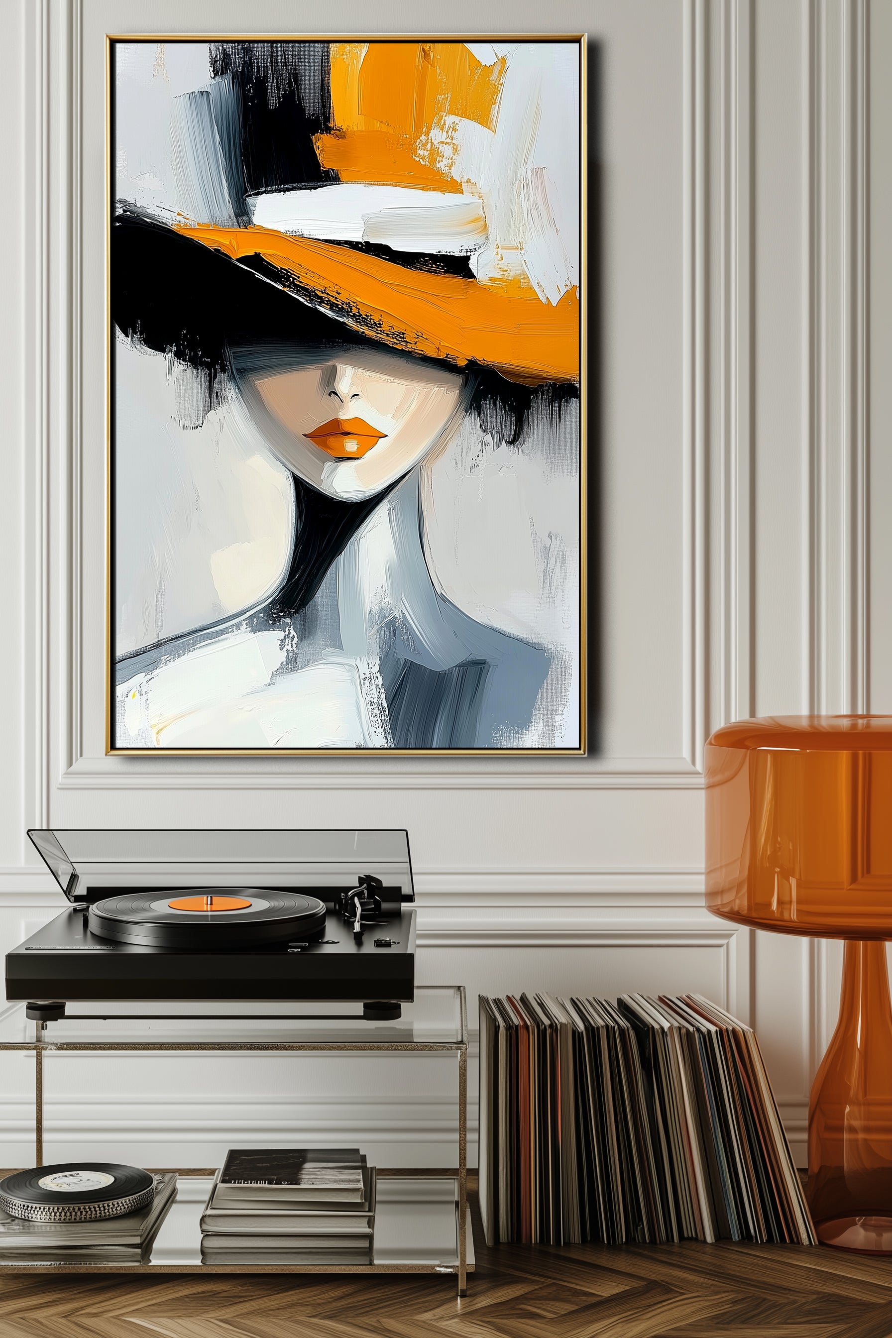 Golden Gaze – Abstract Female Portrait Canvas Painting for Modern Wall Art Decor