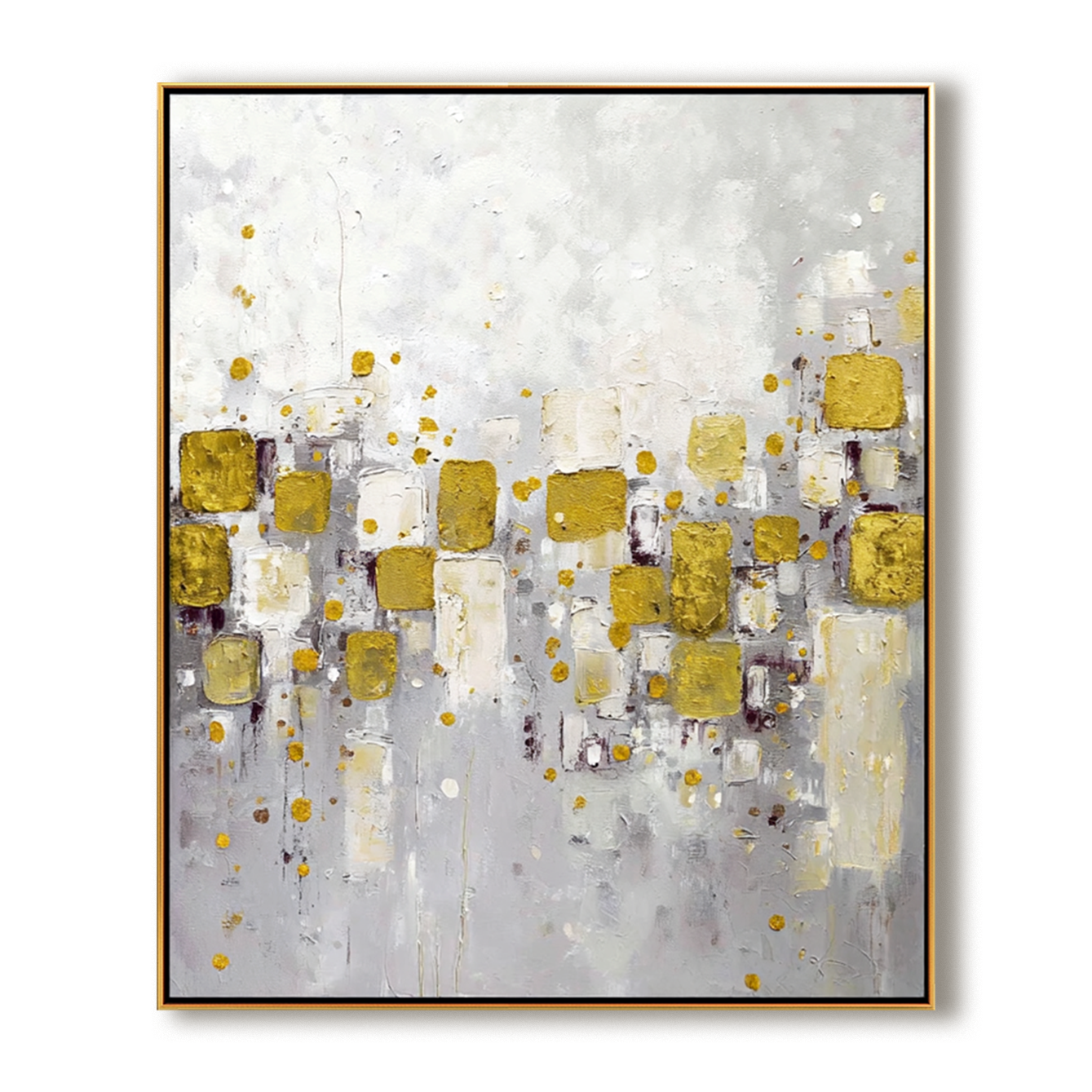 Golden Mosaic - Abstract Gold Leaf Oil Painting, Modern Textured Canvas Wall Art