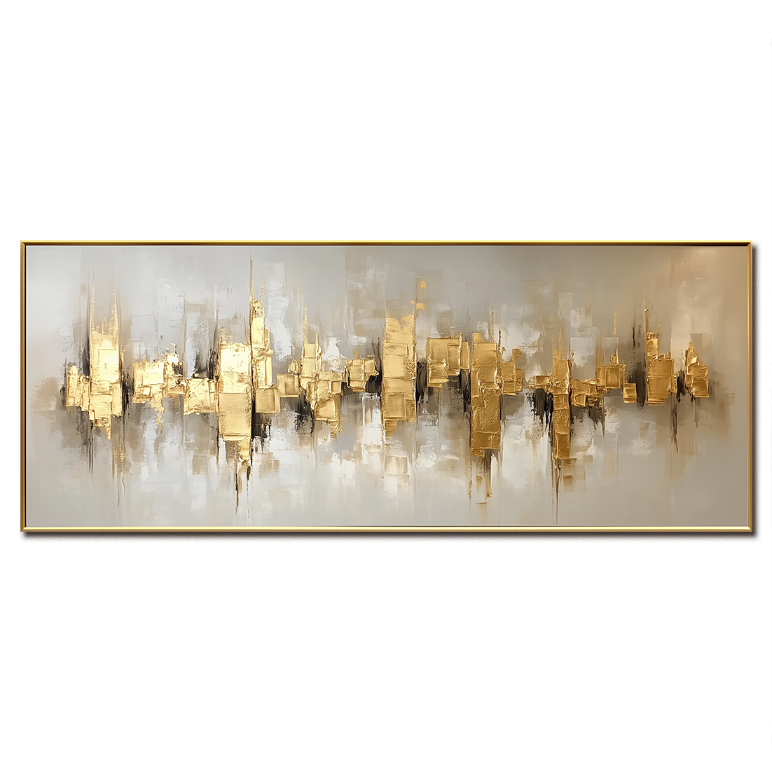 Gold Textured Abstract Cityscape Oil Painting - Luxury Modern Wall Art, Statement Decor for Living Room Interiors
