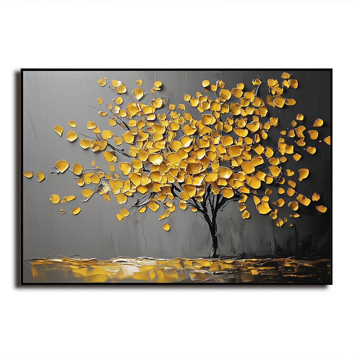 Golden Serenity - Plaster Art Texture Painting Abstract Floral Canvas Oil Painting
