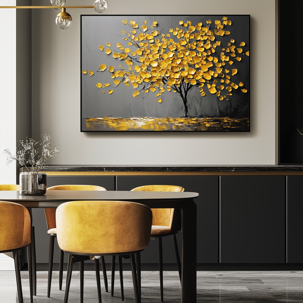 Golden Serenity - Plaster Art Texture Painting Abstract Floral Canvas Oil Painting