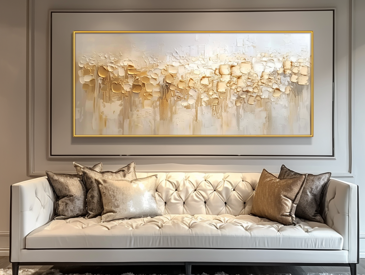Golden Whisper-Neutral Warm Tones Textured Abstract Oil Painting, Modern Wall Art for Home Decoration