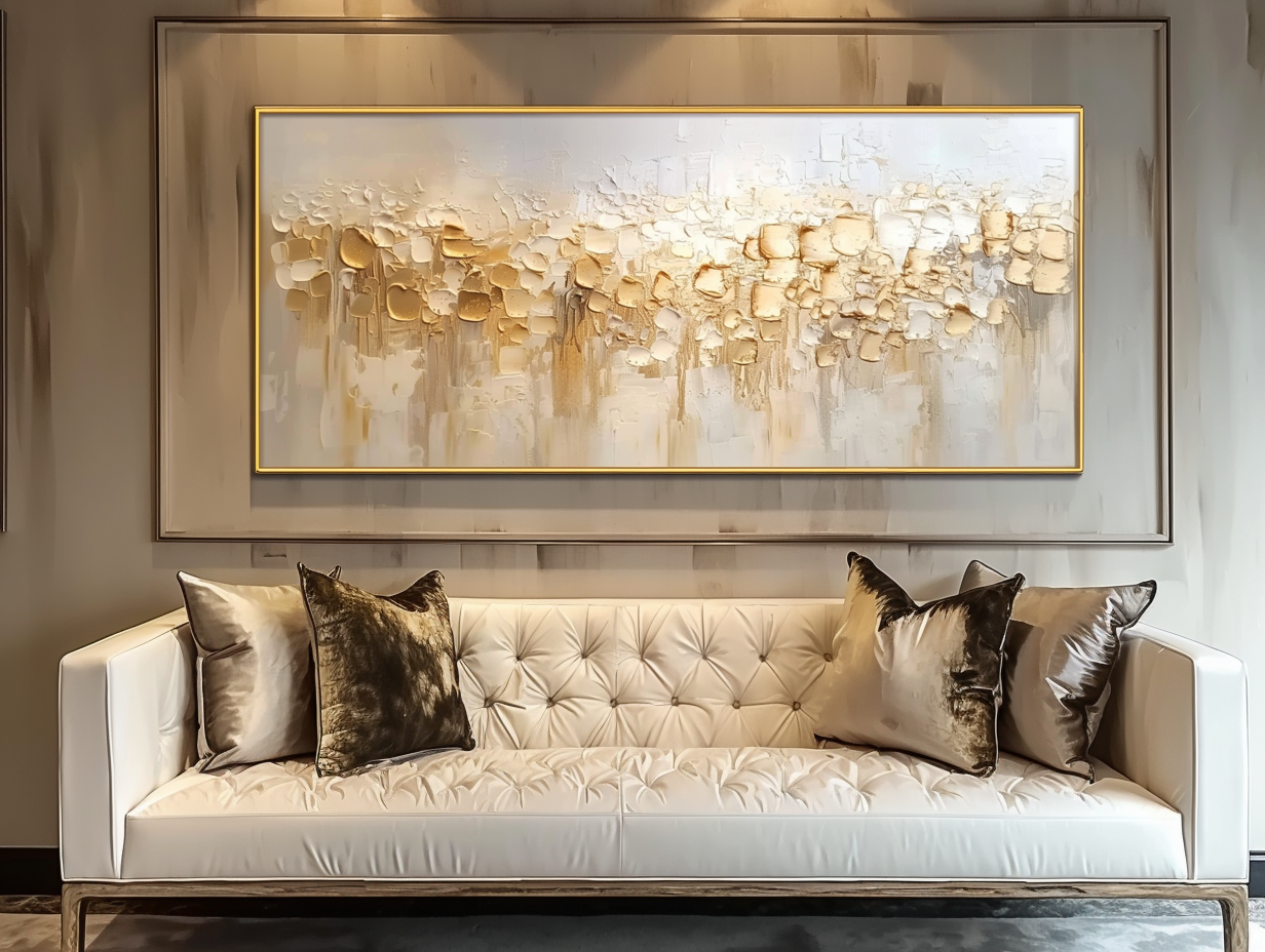 Golden Whisper-Neutral Warm Tones Textured Abstract Oil Painting, Modern Wall Art for Home Decoration