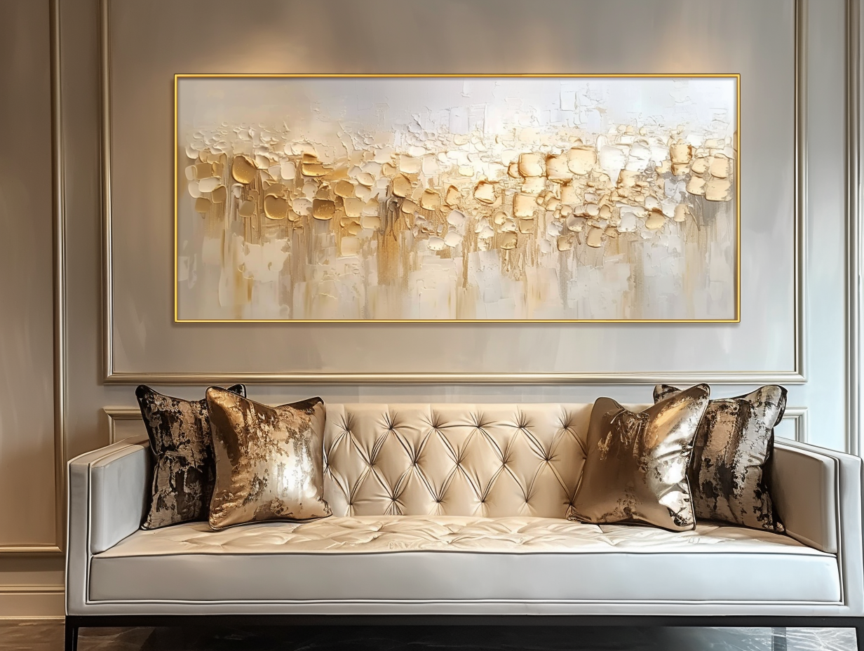 Golden Whisper-Neutral Warm Tones Textured Abstract Oil Painting, Modern Wall Art for Home Decoration