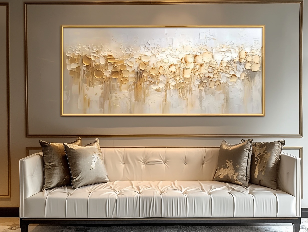 Golden Whisper-Neutral Warm Tones Textured Abstract Oil Painting, Modern Wall Art for Home Decoration