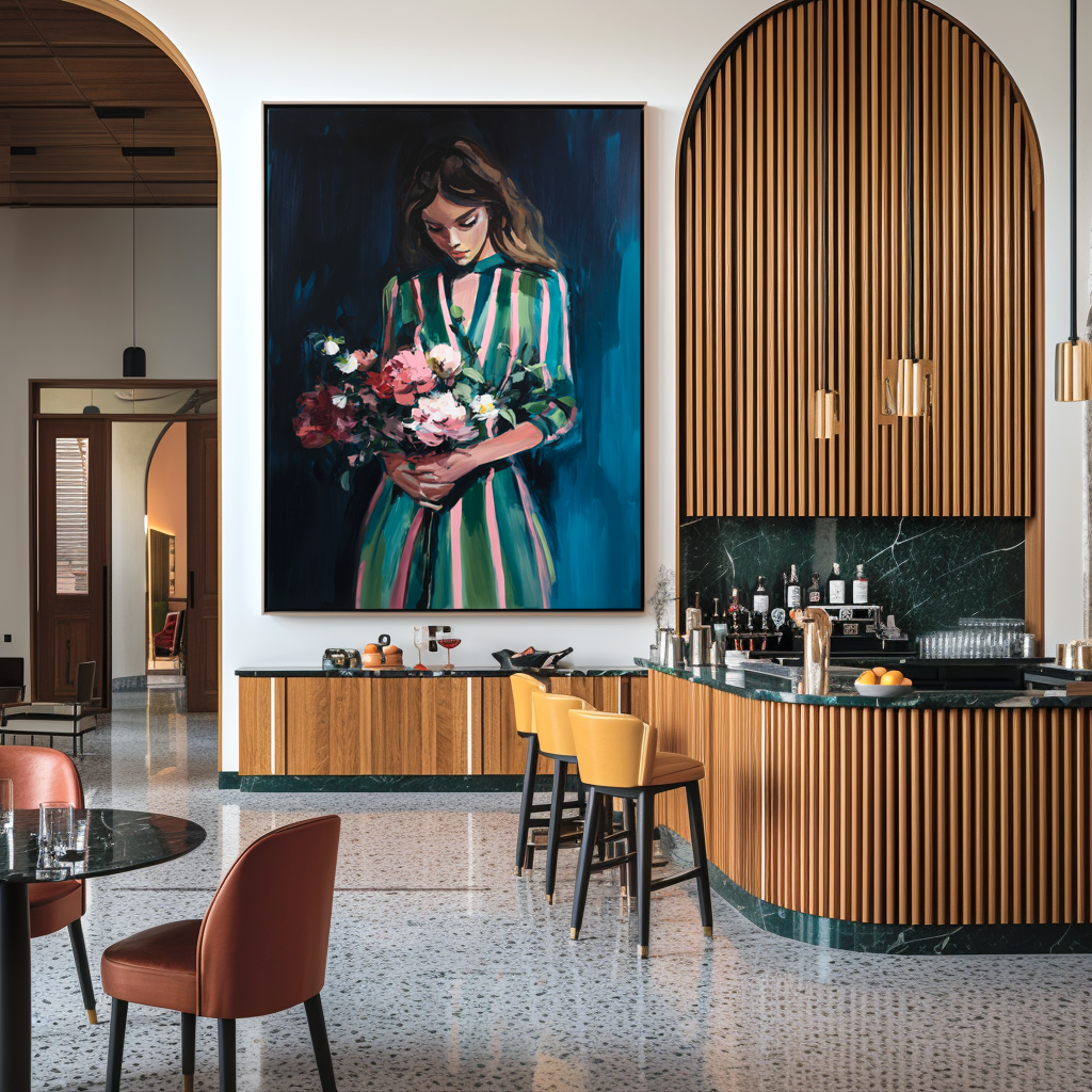 Grace in Bloom – Figurative Oil Painting of Woman Holding Flowers