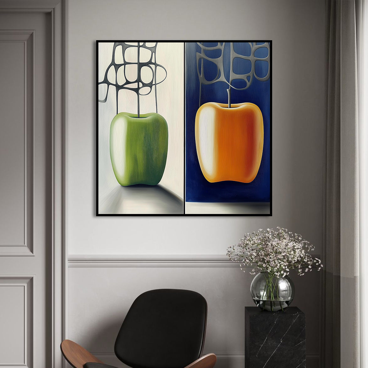 Gravity of Fruit - Abstract Apple Oil Painting Modern Minimalist Wall Art on Canvas