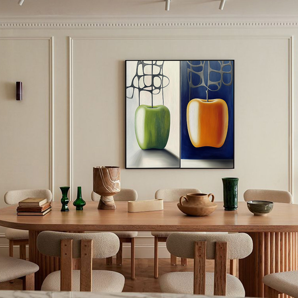 Gravity of Fruit - Abstract Apple Oil Painting Modern Minimalist Wall Art on Canvas