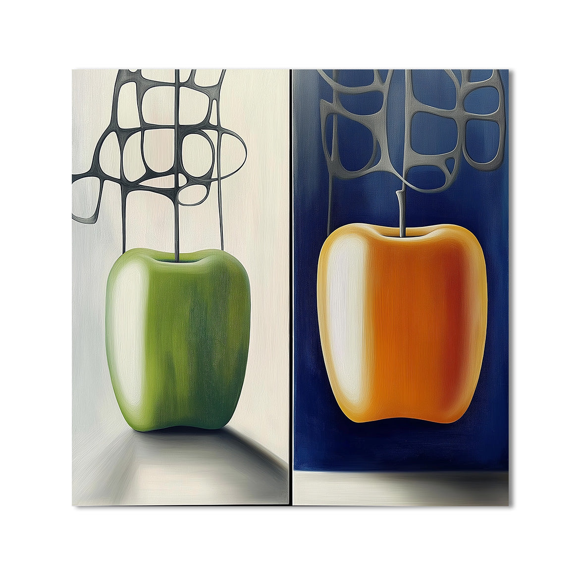 Gravity of Fruit - Abstract Apple Oil Painting Modern Minimalist Wall Art on Canvas