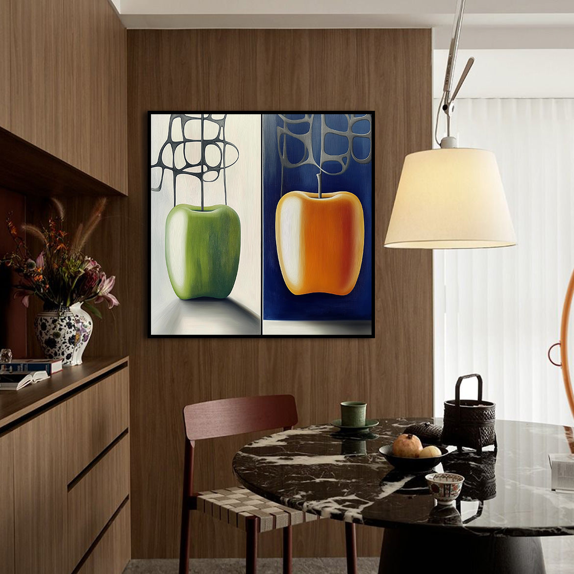 Gravity of Fruit - Abstract Apple Oil Painting Modern Minimalist Wall Art on Canvas