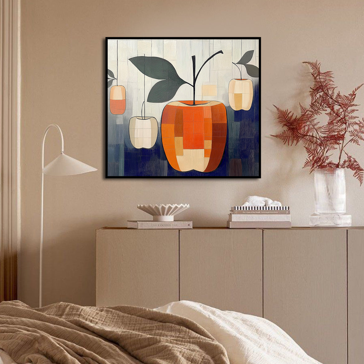 Harvest Geometry - Modern Abstract Fruit Painting Geometric Apple Canvas Wall Art