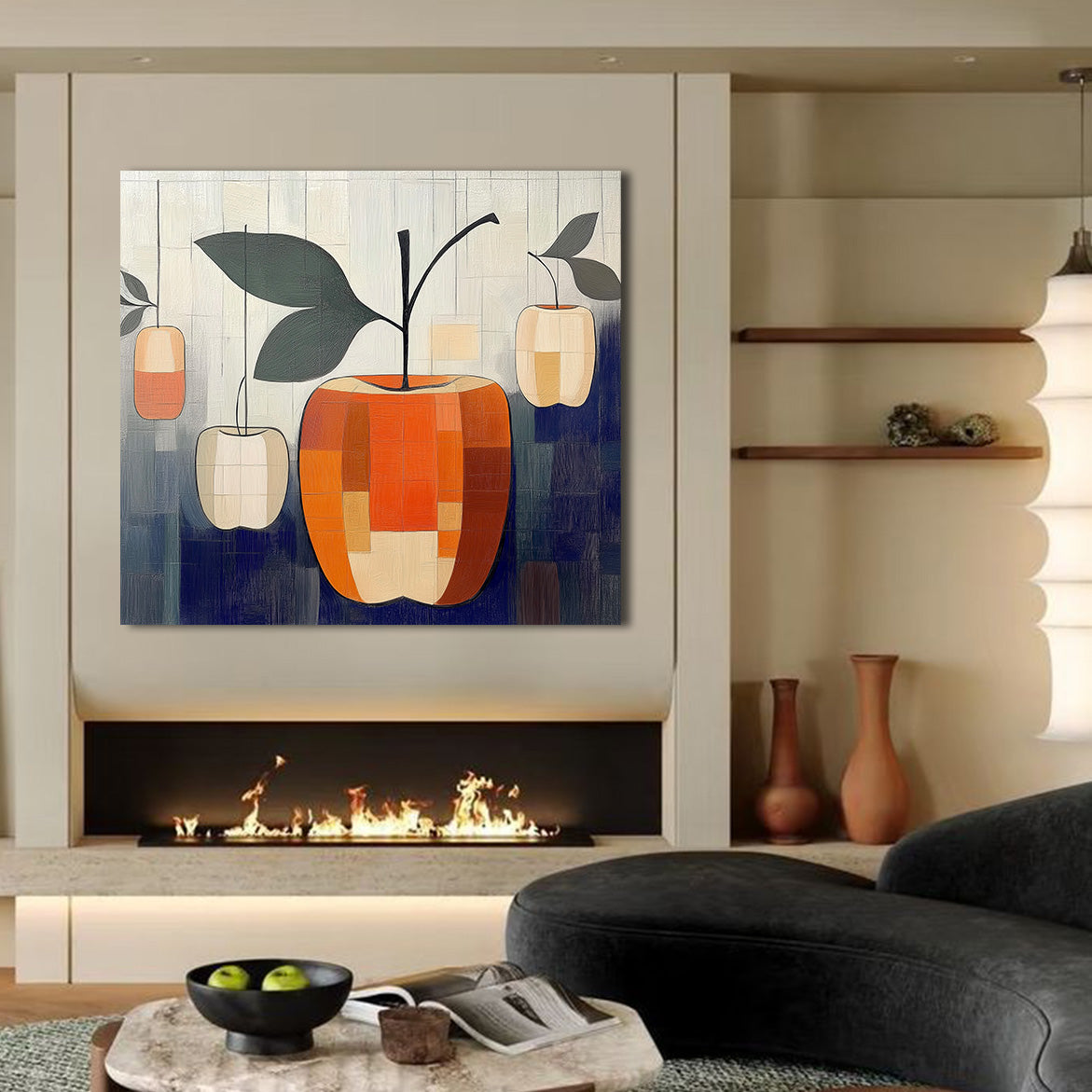 Harvest Geometry - Modern Abstract Fruit Painting Geometric Apple Canvas Wall Art