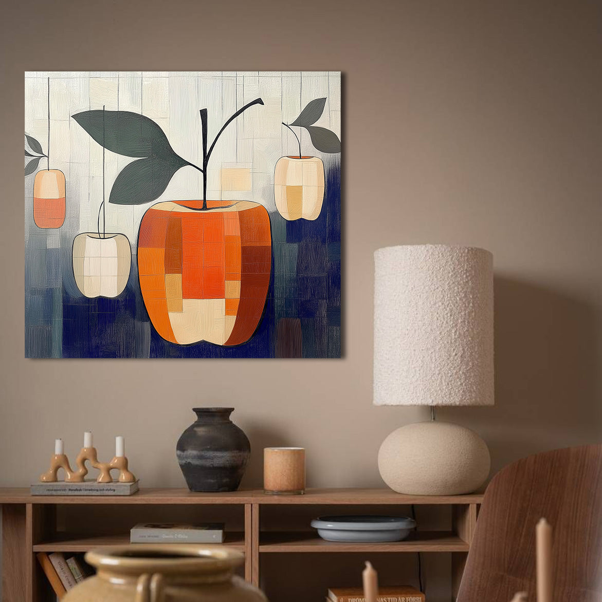 Harvest Geometry - Modern Abstract Fruit Painting Geometric Apple Canvas Wall Art