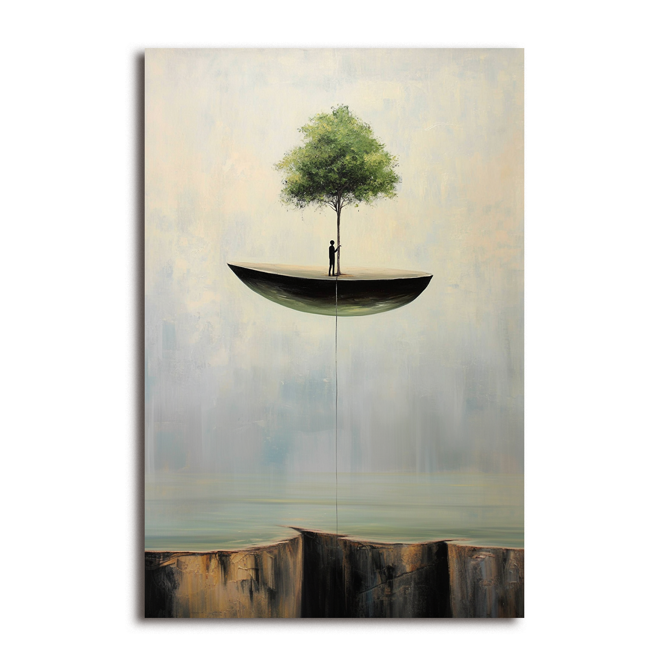 Hope Suspended – Surreal Floating Tree Painting Abstract Cliff Wall Art