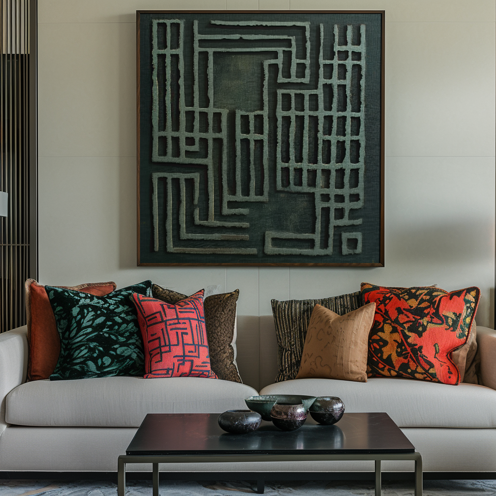 Labyrinth of Serenity-3D Textured Abstract Wall Art, Deep Green Geometric Lines Minimalist Home Decor