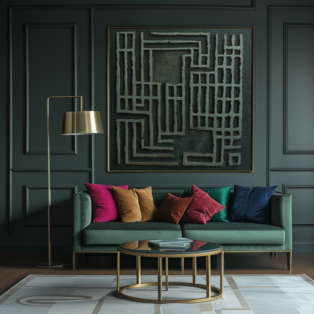 Labyrinth of Serenity-3D Textured Abstract Wall Art, Deep Green Geometric Lines Minimalist Home Decor