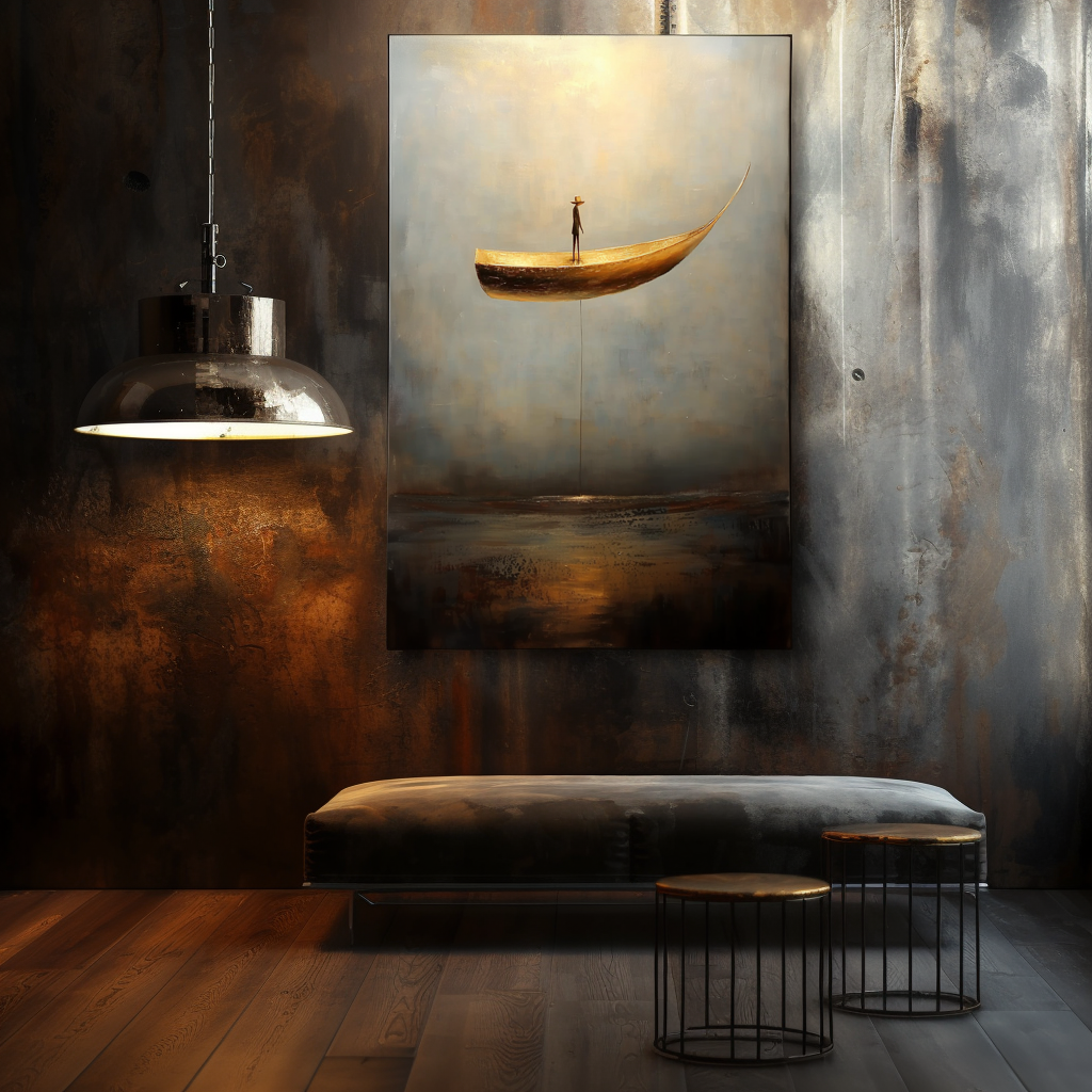 Landing Light – Surreal Floating Boat Painting Conceptual Minimalist Wall Art