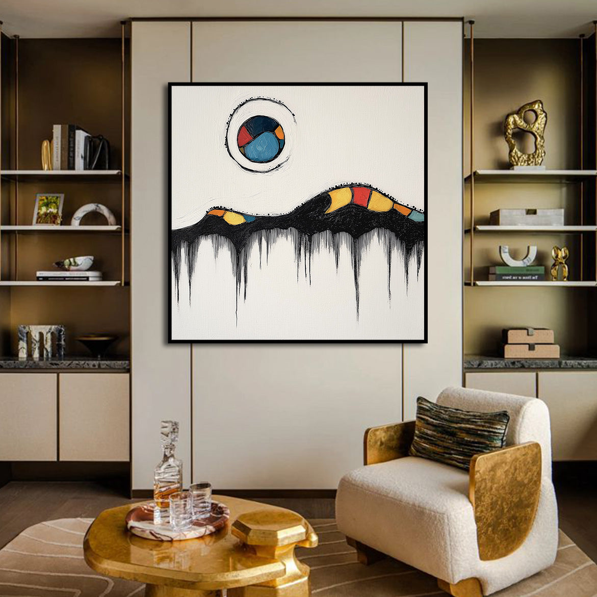 Lunar Veins - Modern Abstract Moon Painting Textured Canvas Art in Black & White