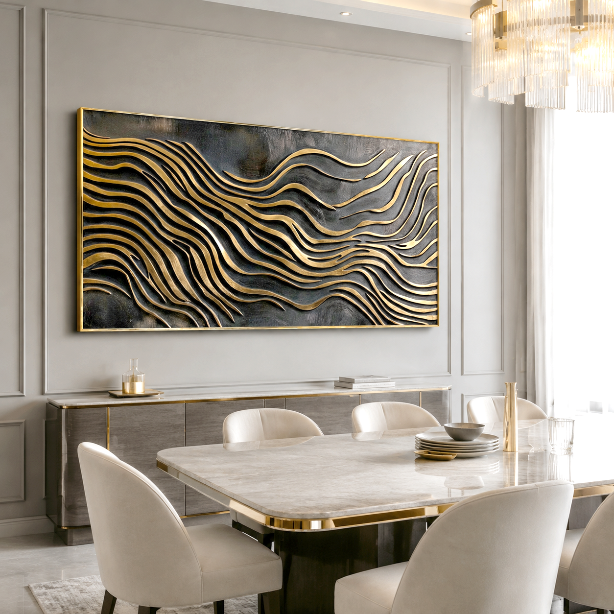 Luxury Black and Gold Textured Abstract Canvas Painting for Modern Decor