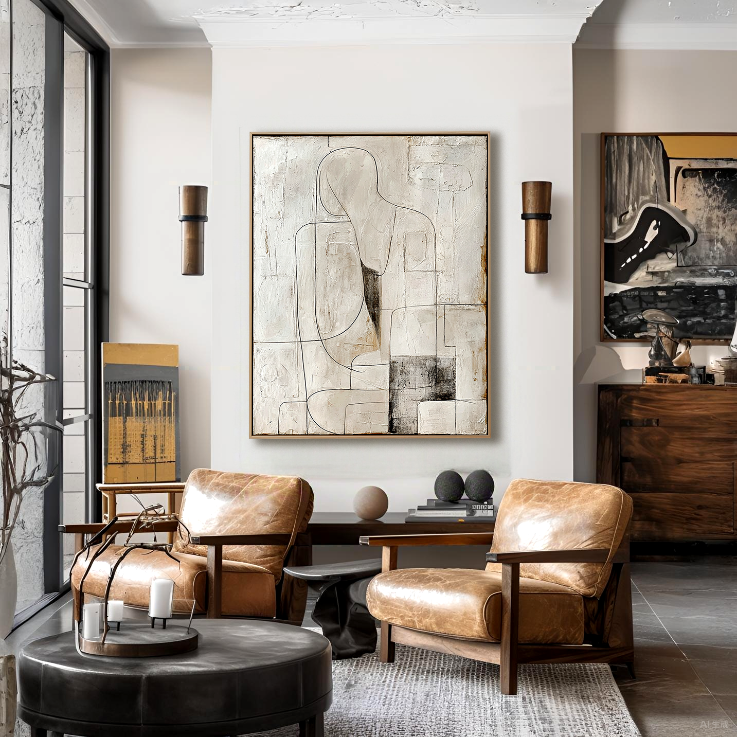 Minimalist Abstract Figure Oil Painting - Textured Neutral Wall Art