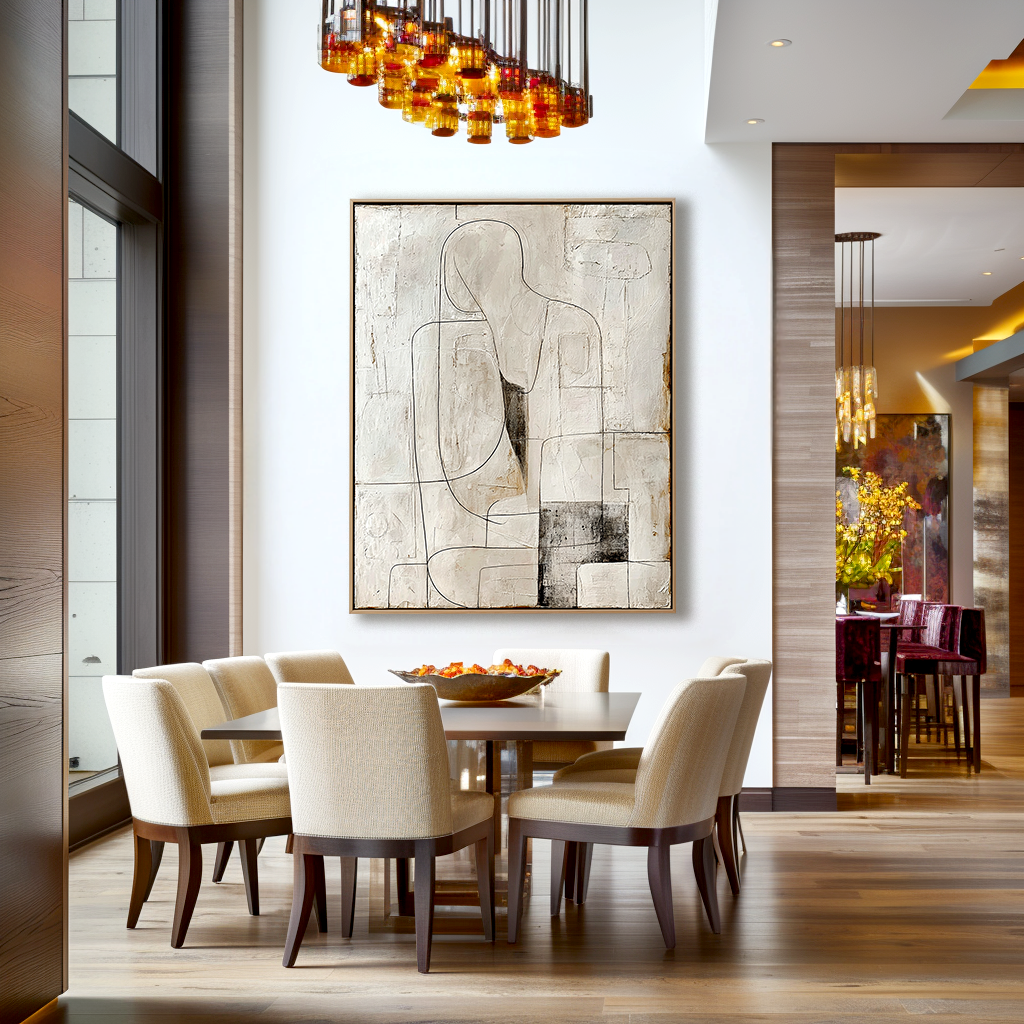 Minimalist Abstract Figure Oil Painting - Textured Neutral Wall Art